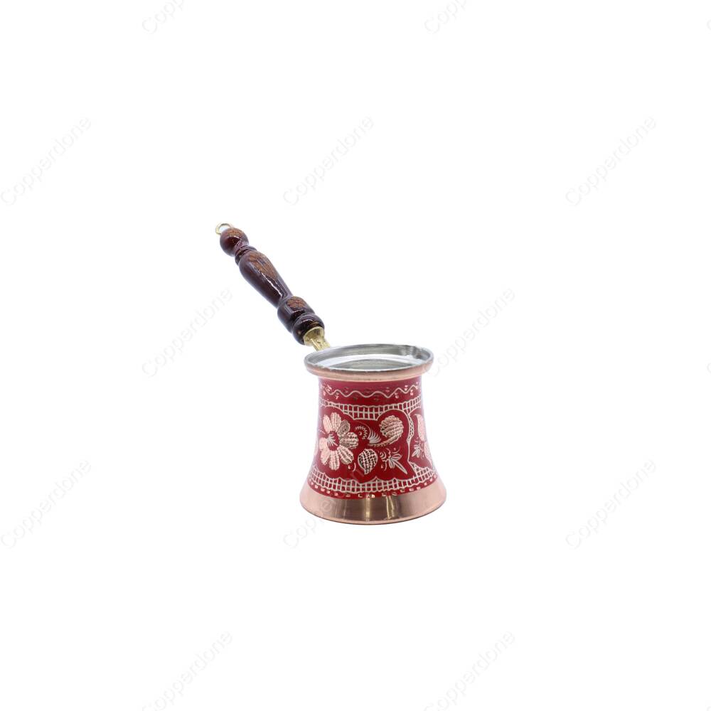 Copperdone Handmade Hand Embroidered Authentic Copper Coffee Pot Cezve Ibrik Briki Turkish Greek Arabic Coffee Maker with Red Color Medium - 1