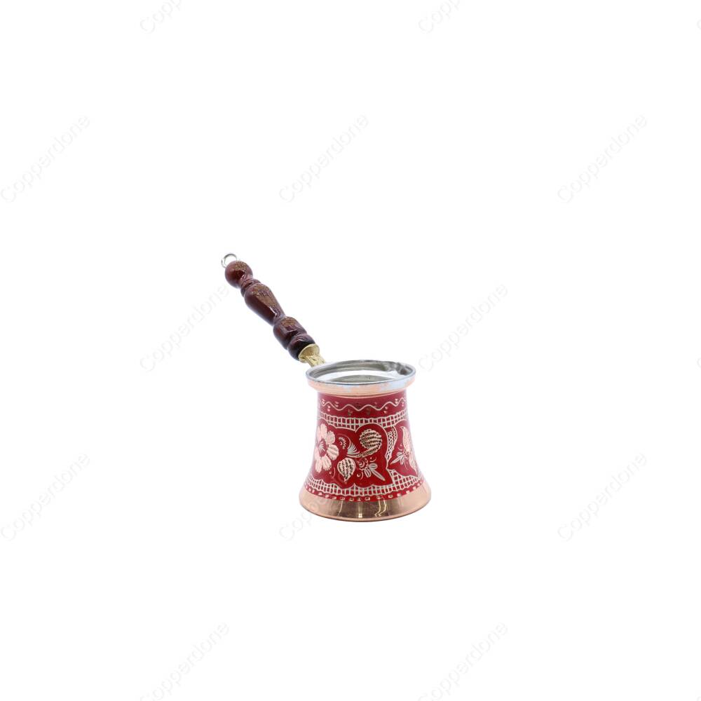 Copperdone Handmade Hand Embroidered Authentic Copper Coffee Pot Cezve Ibrik Briki Turkish Greek Arabic Coffee Maker with Red Color Small - 1