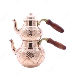 Copperdone Handmade Hand Engraved Anatolian Style Turkish Copper Teapot Tea Kettle Shiny Copper Color - 1