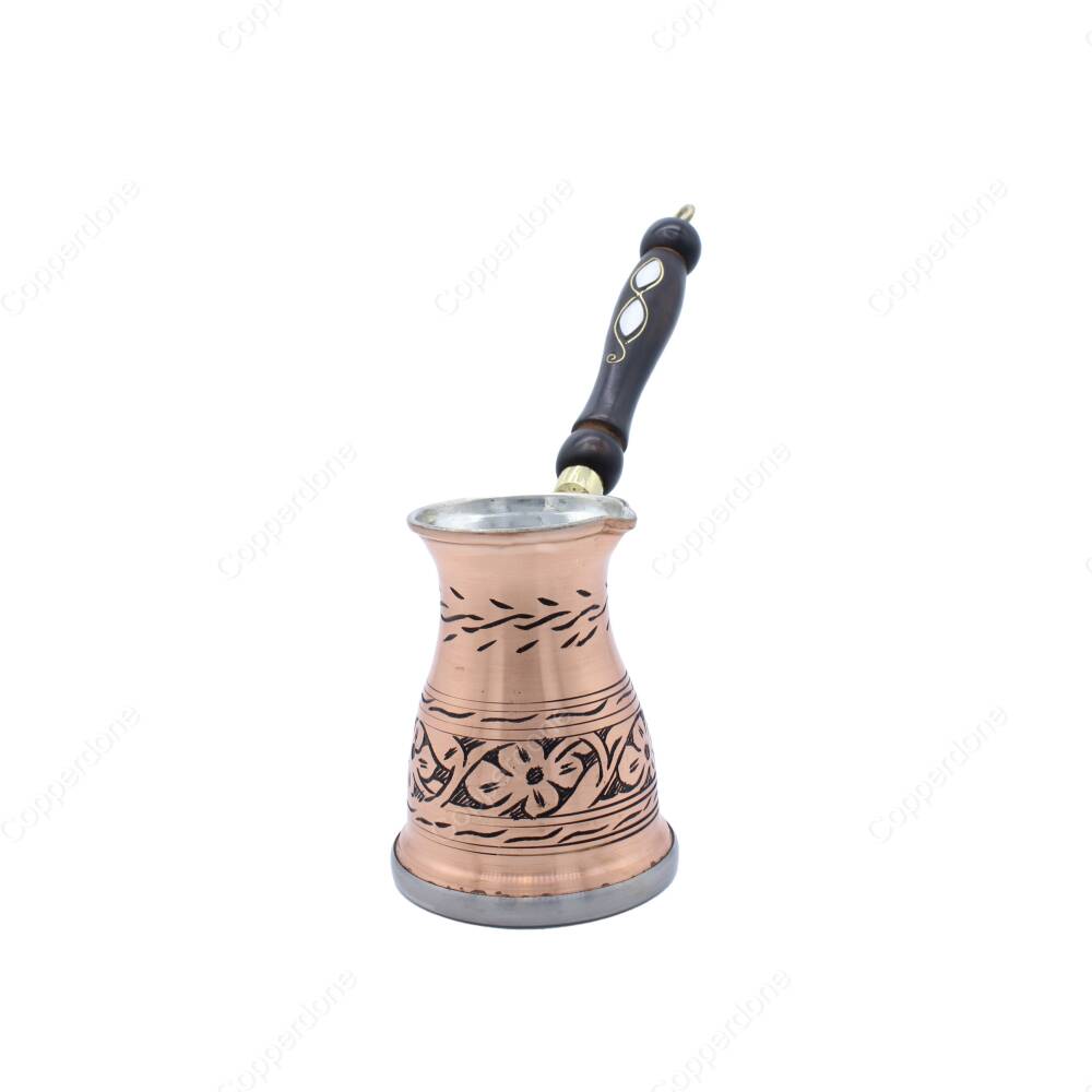 Copperdone Handmade Hand Engraved Authentic Copper Coffee Pot Cezve Ibrik Briki Turkish Greek Arabic Coffee Maker For Induction Stove Antique Copper Color Medium - 1