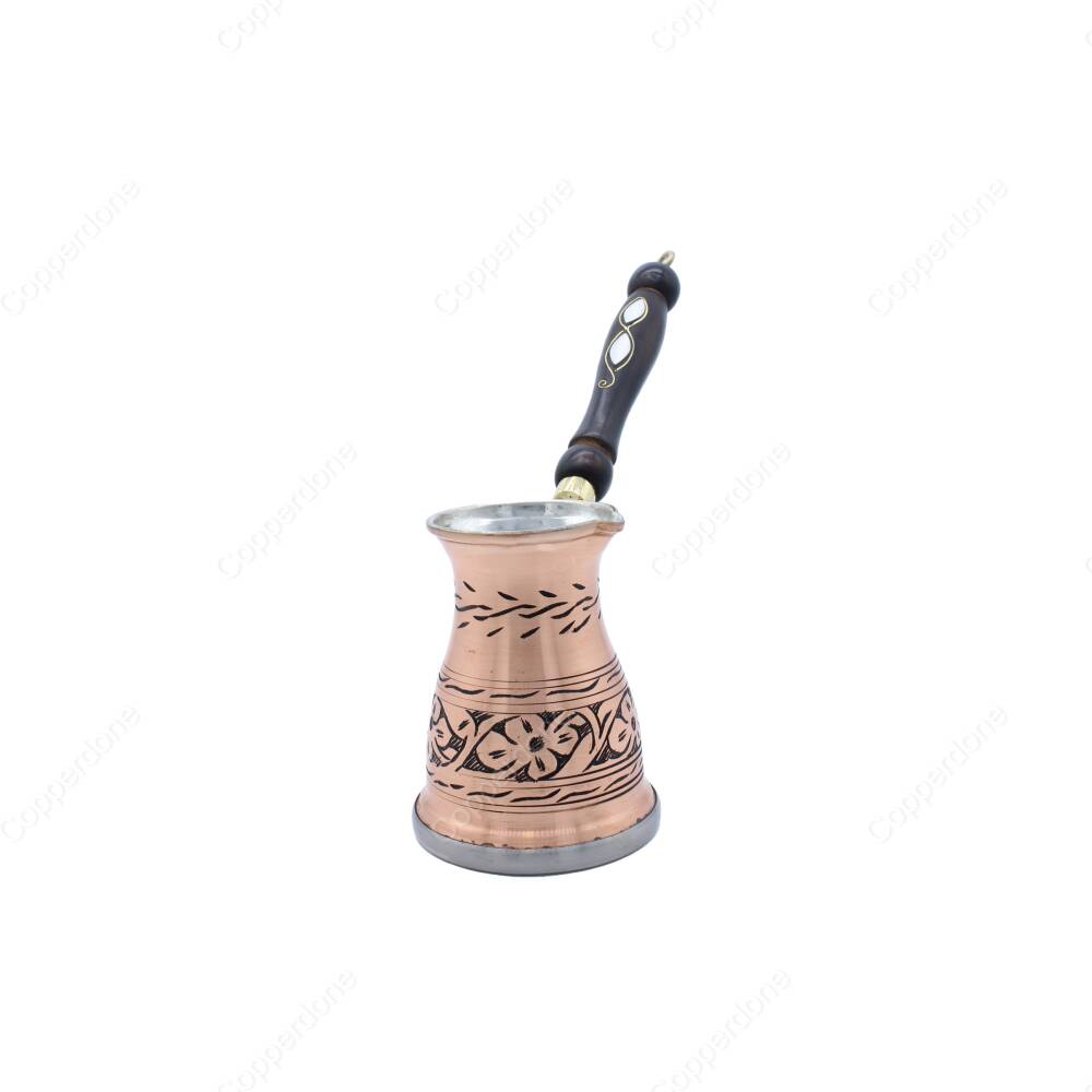 Copperdone Handmade Hand Engraved Authentic Copper Coffee Pot Cezve Ibrik Briki Turkish Greek Arabic Coffee Maker For Induction Stove Antique Copper Color Small - 1