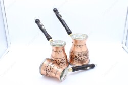 Copperdone Handmade Hand Engraved Authentic Copper Coffee Pot Cezve Ibrik Briki Turkish Greek Arabic Coffee Maker Set For Induction Stove Antique Copper Color - 4