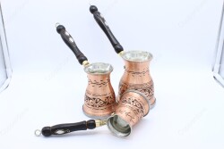 Copperdone Handmade Hand Engraved Authentic Copper Coffee Pot Cezve Ibrik Briki Turkish Greek Arabic Coffee Maker Set For Induction Stove Antique Copper Color - 5