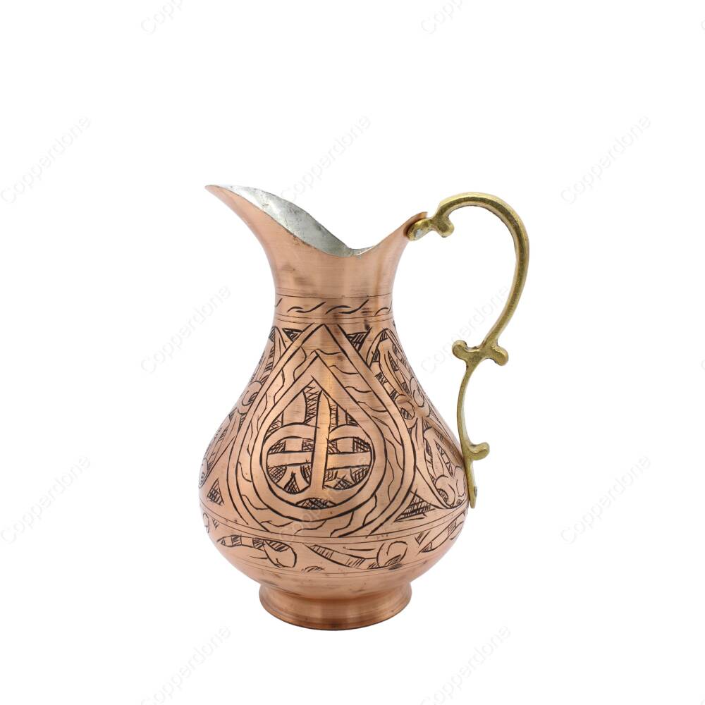 Copperdone Handmade Hand Engraved Chisel Work Copper Jug Decanter Antique Copper Color - 1