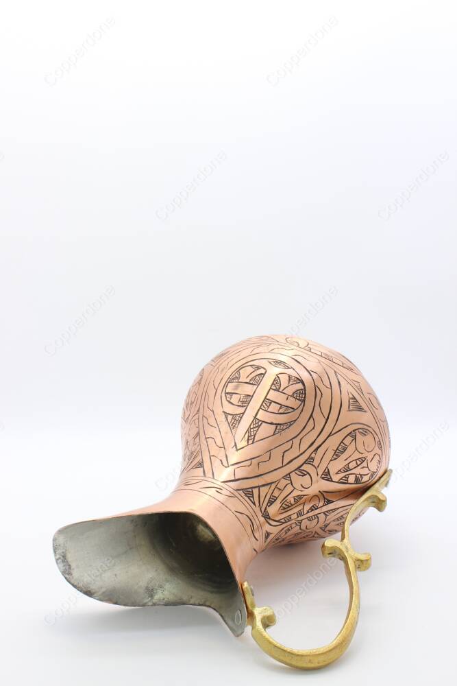 Copperdone Handmade Hand Engraved Chisel Work Copper Jug Decanter Antique Copper Color - 3