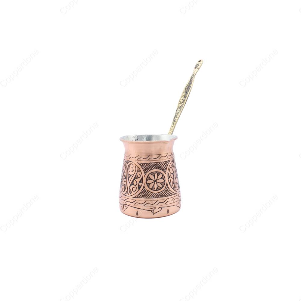 Copperdone Handmade Hand Engraved Coffee Maker Pot With Brass Handle Cezve Ibrik Briki Turkish Greek Arabic Coffee Maker Antique Copper Color Small - 1