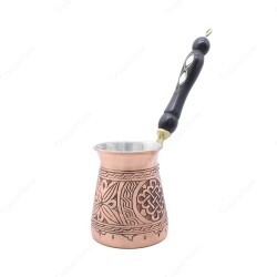 Copperdone Handmade Hand Engraved Coffee Maker Pot With Wooden Handle Cezve Ibrik Briki Turkish Greek Arabic Coffee Make Antique Copper Color Large - 1