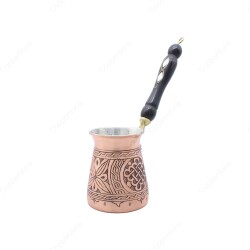 Copperdone Handmade Hand Engraved Coffee Maker Pot With Wooden Handle Cezve Ibrik Briki Turkish Greek Arabic Coffee Make Antique Copper Color Medium - 1