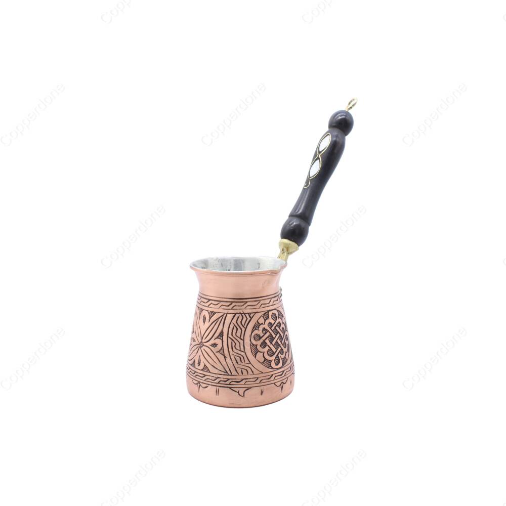 Copperdone Handmade Hand Engraved Coffee Maker Pot With Wooden Handle Cezve Ibrik Briki Turkish Greek Arabic Coffee Maker Antique Copper Color Small - 1