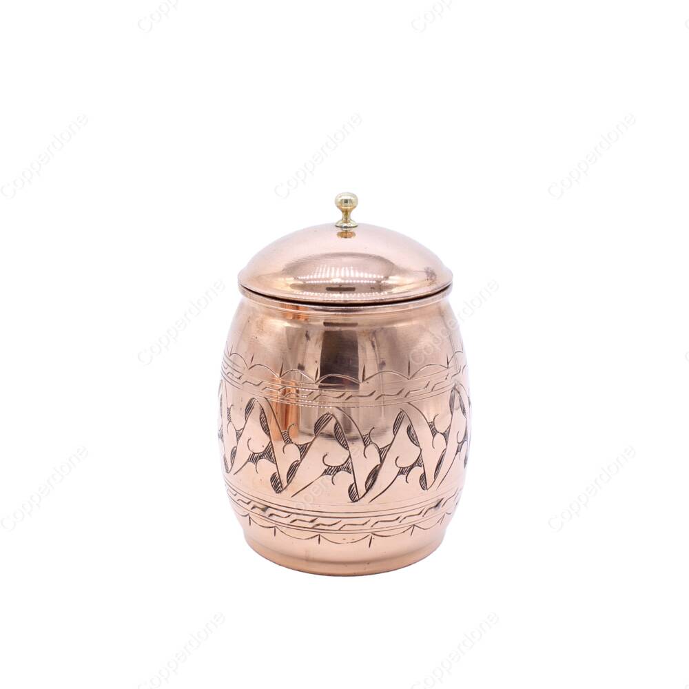 Copperdone Handmade Hand Engraved Copper Candy Sugar Spice Bowl With Lid Large - 1