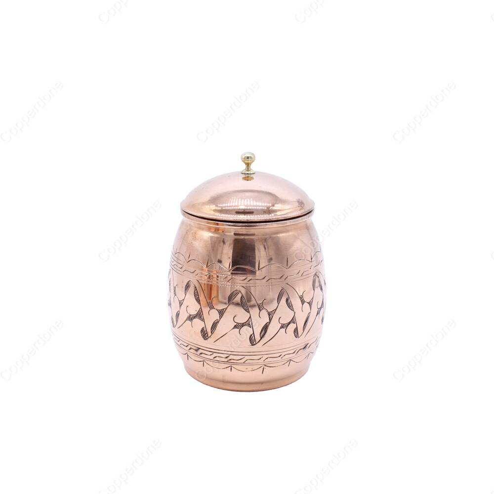 Copperdone Handmade Hand Engraved Copper Candy Sugar Spice Bowl With Lid Medium - 1