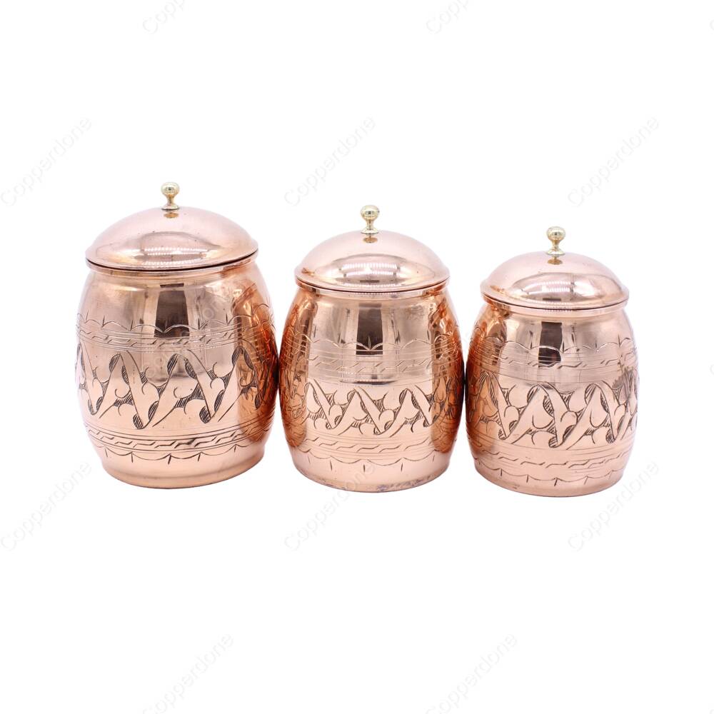 Copperdone Handmade Hand Engraved Copper Candy Sugar Spice Bowl With Lid Set - 1