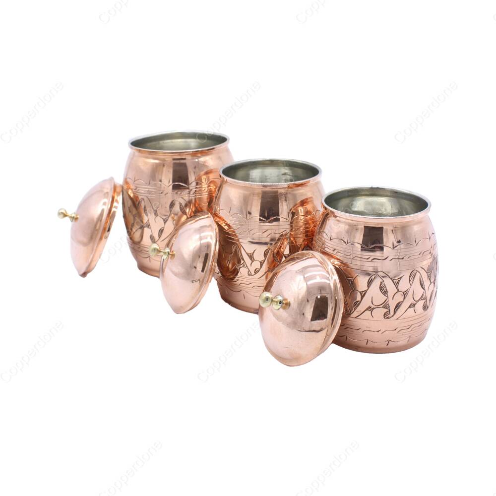 Copperdone Handmade Hand Engraved Copper Candy Sugar Spice Bowl With Lid Set - 2