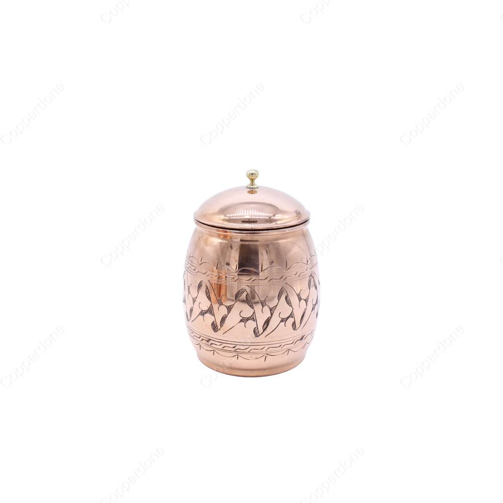 Copperdone Handmade Hand Engraved Copper Candy Sugar Spice Bowl With Lid Small - 1