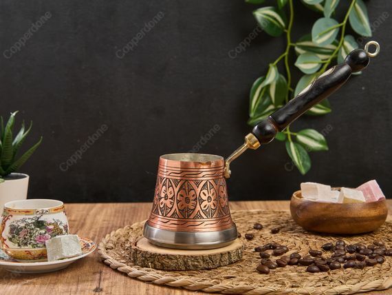 Copperdone Handmade Hand Engraved Copper Coffee Pot Cezve Ibrik Briki Turkish Greek Arabic Coffee Maker For Induction Stove Small - 1