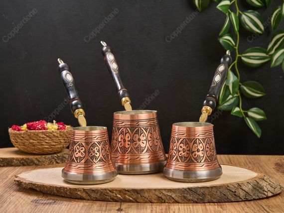 Copperdone Handmade Hand Engraved Copper Coffee Pot Cezve Ibrik Briki Turkish Greek Arabic Coffee Maker For Induction Stove Small - 5