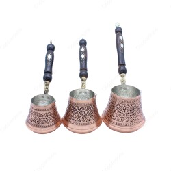 Copperdone Handmade Hand Engraved Copper Coffee Pot Cezve Ibrik Briki Turkish Greek Arabic Coffee Maker Set - 1