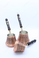 Copperdone Handmade Hand Engraved Copper Coffee Pot Cezve Ibrik Briki Turkish Greek Arabic Coffee Maker Set - 3