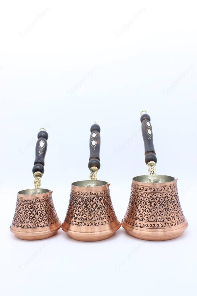 Copperdone Handmade Hand Engraved Copper Coffee Pot Cezve Ibrik Briki Turkish Greek Arabic Coffee Maker Set - 4