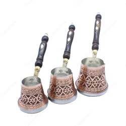 Copperdone Handmade Hand Engraved Copper Coffee Pot Cezve Ibrik Briki Turkish Greek Arabic Coffee Maker Set For Induction Stove - 1