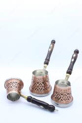 Copperdone Handmade Hand Engraved Copper Coffee Pot Cezve Ibrik Briki Turkish Greek Arabic Coffee Maker Set For Induction Stove - 3