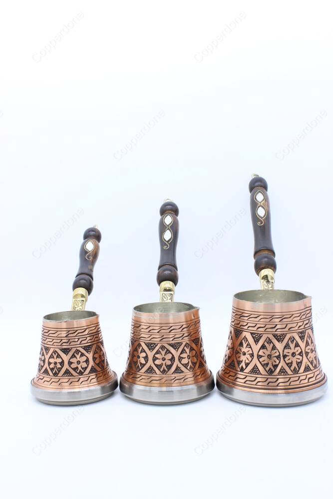 Copperdone Handmade Hand Engraved Copper Coffee Pot Cezve Ibrik Briki Turkish Greek Arabic Coffee Maker Set For Induction Stove - 4