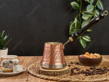 Copperdone Handmade Hand Engraved Copper Coffee Pot Cezve Ibrik Briki Turkish Greek Arabic Coffee Maker Set For Induction Stove - 2