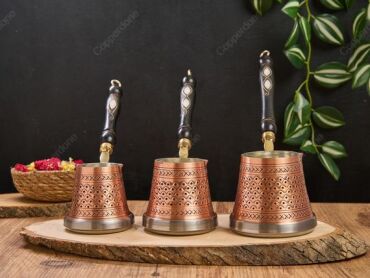 Copperdone Handmade Hand Engraved Copper Coffee Pot Cezve Ibrik Briki Turkish Greek Arabic Coffee Maker Set For Induction Stove - 5