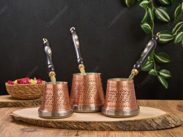 Copperdone Handmade Hand Engraved Copper Coffee Pot Cezve Ibrik Briki Turkish Greek Arabic Coffee Maker Set For Induction Stove - 8