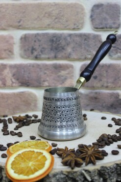 Copperdone Handmade Hand Engraved Copper Coffee Pot Turkish Greek Arabic Coffee Maker For Induction Stove Medium Antic Silver Color - 2