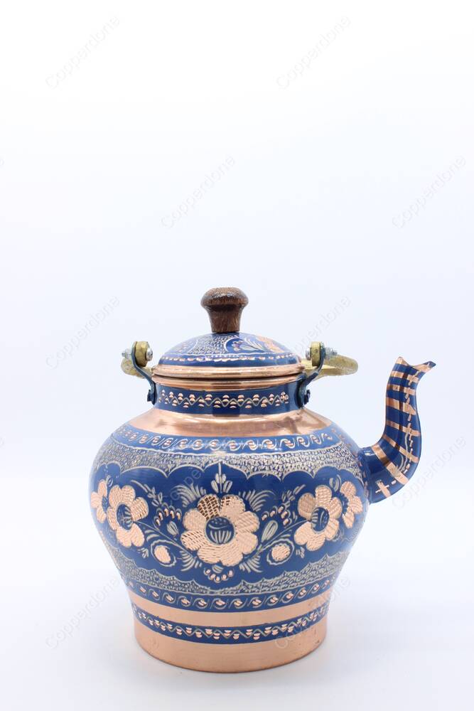 Copperdone Handmade Hand Engraved Copper Stovetop Teapot Tea Kettle Blue - 4