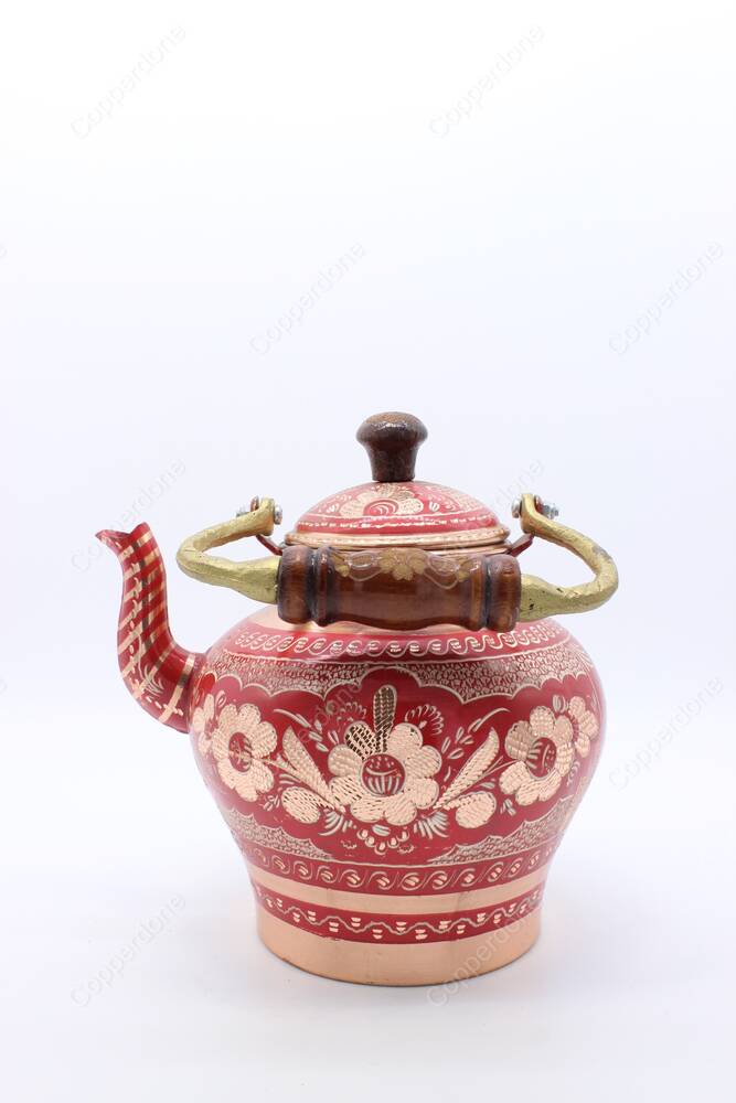 Copperdone Handmade Hand Engraved Copper Stovetop Teapot Tea Kettle Red - 4