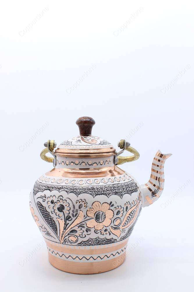 Copperdone Handmade Hand Engraved Copper Stovetop Teapot Tea Kettle White - 4