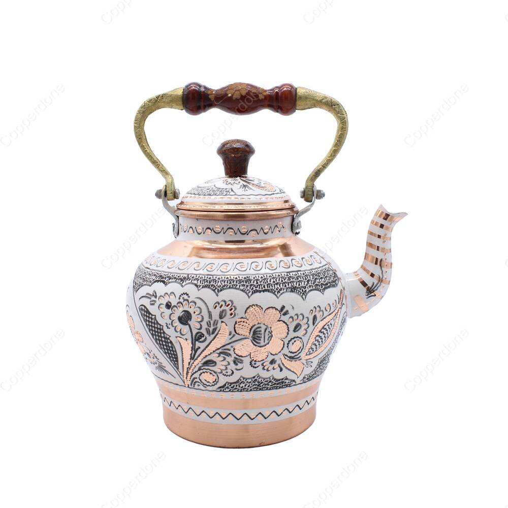 Copperdone Handmade Hand Engraved Copper Stovetop Teapot Tea Kettle White - 2