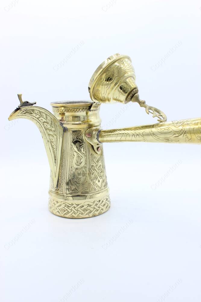 Copperdone Handmade Hand Engraved Copper Turkish Arabic Mırra Coffee Pot Ibrik Briki Gold Color - 3