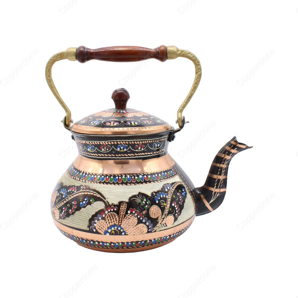 Copper Tea Pot Turkish Handmade Hand Painted Kettle For Stovetop