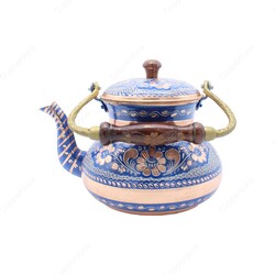 Copperdone Handmade Hand Engraved Large Size Turkish Copper Stovetop Teapot Tea Kettle Blue - 2