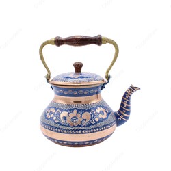 Copperdone Handmade Hand Engraved Large Size Turkish Copper Stovetop Teapot Tea Kettle Blue - 1