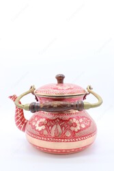 Copperdone Handmade Hand Engraved Large Size Turkish Copper Stovetop Teapot Tea Kettle Red - 3