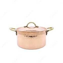 Copperdone Handmade Hand Hammered 1.2mm 0.50in Thickness Round Shape Copper Cooking Pot Cookware With Brass Handle - 1