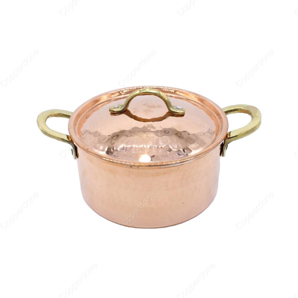 Copperdone Handmade Hand Hammered 1.2mm 0.50in Thickness Round Shape Copper Cooking Pot Cookware With Brass Handle - 2