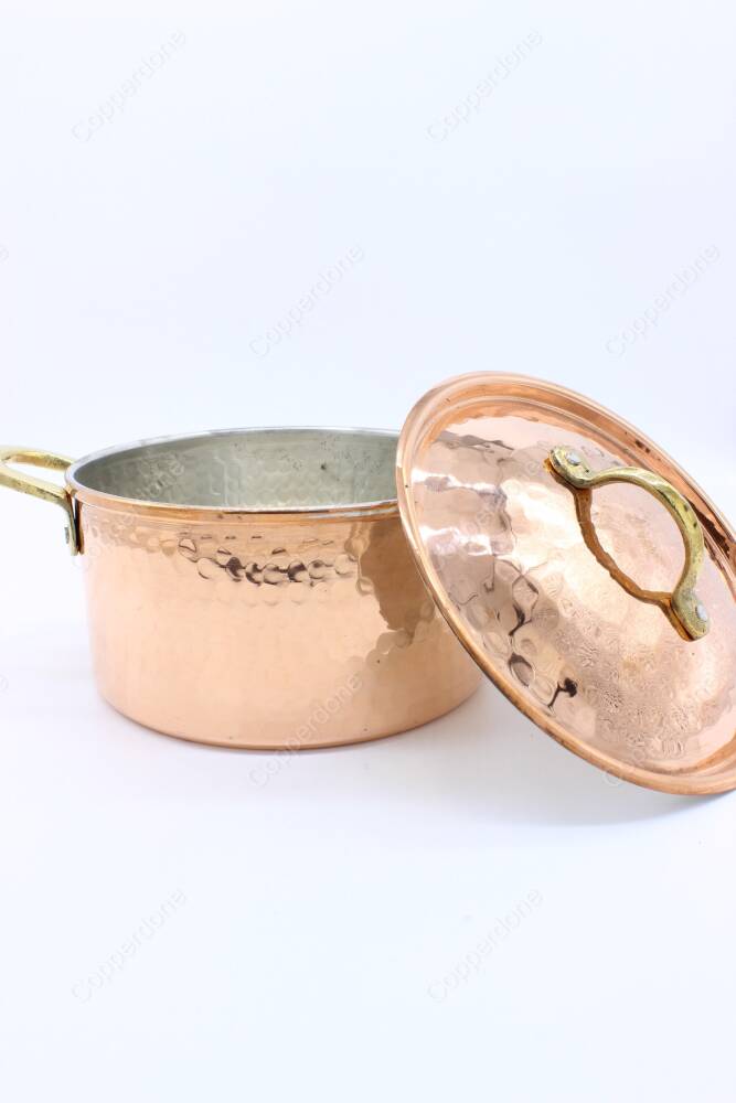 Copperdone Handmade Hand Hammered 1.2mm 0.50in Thickness Round Shape Copper Cooking Pot Cookware With Brass Handle - 4