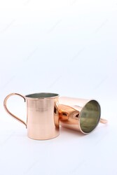 Copperdone Handmade Copper Mug Masrapa Cup Shiny Copper Color With Copper Handle Model 1 - 3