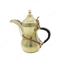 Copperdone Handmade Hand Hammered Dallah Turkish Arabic Mırra Coffee Pot Special Design Gold Color - 1