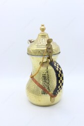 Copperdone Handmade Hand Hammered Dallah Turkish Arabic Mırra Coffee Pot Special Design Gold Color - 3