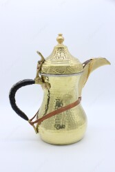 Copperdone Handmade Hand Hammered Dallah Turkish Arabic Mırra Coffee Pot Special Design Gold Color - 4