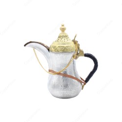 Copperdone Handmade Hand Hammered Dallah Turkish Arabic Mırra Coffee Pot Special Design Silver Color - 1