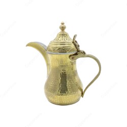 Copperdone Handmade Hand Hammered Dallah Turkish Arabic Mırra Coffee Pot With Brass Handle Cold Color - 1