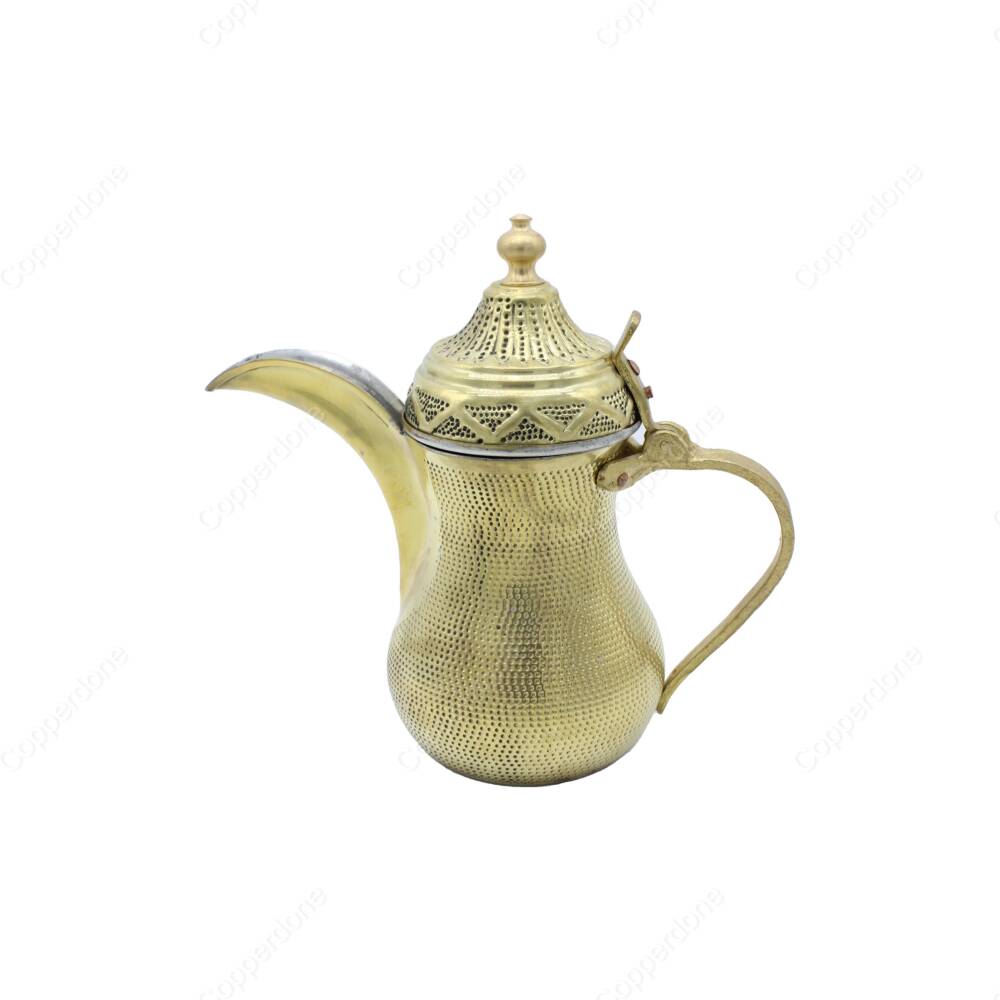 Copperdone Handmade Hand Hammered Dallah Turkish Arabic Mırra Coffee Pot With Brass Handle Gold Color - 1