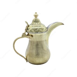 Copperdone Handmade Hand Hammered Dallah Turkish Arabic Mırra Coffee Pot With Brass Handle Gold Color - 2